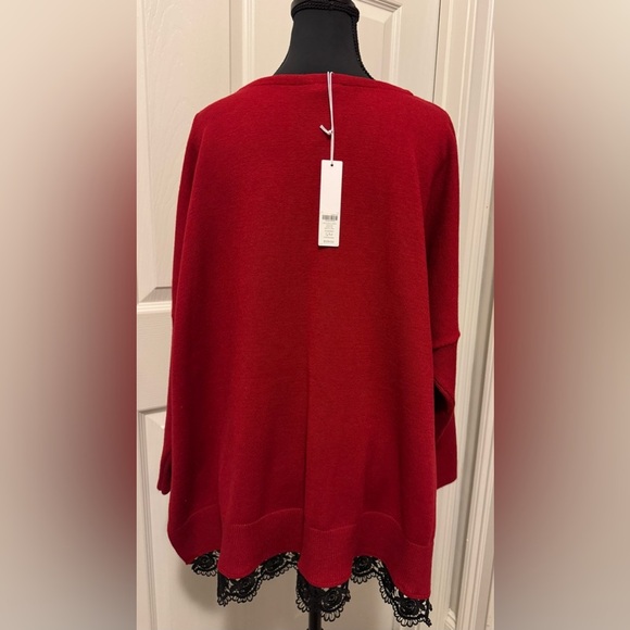 NWT Chico's Red V-Neck Sweater with Black Lace Trim - Picture 2 of 12